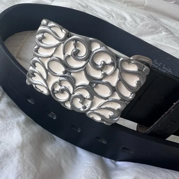 Paul Smith black Leather Belt with white Buckle
